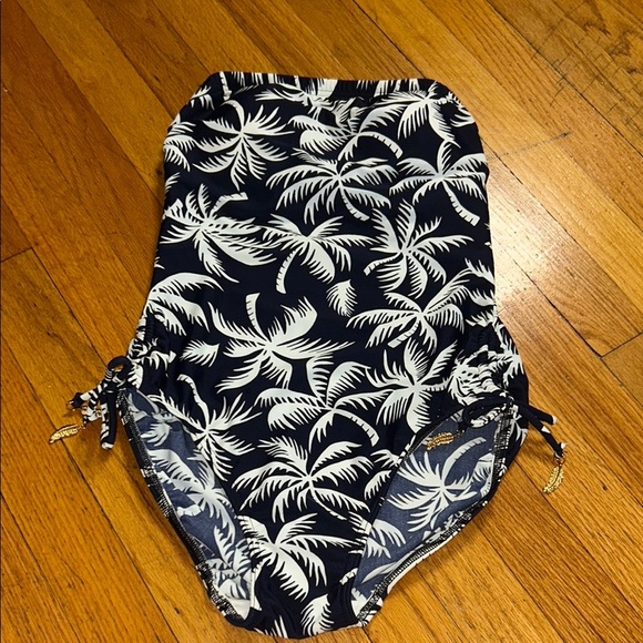 Blue and White Tropical One Piece Swimsuit - Picture 1 of 7